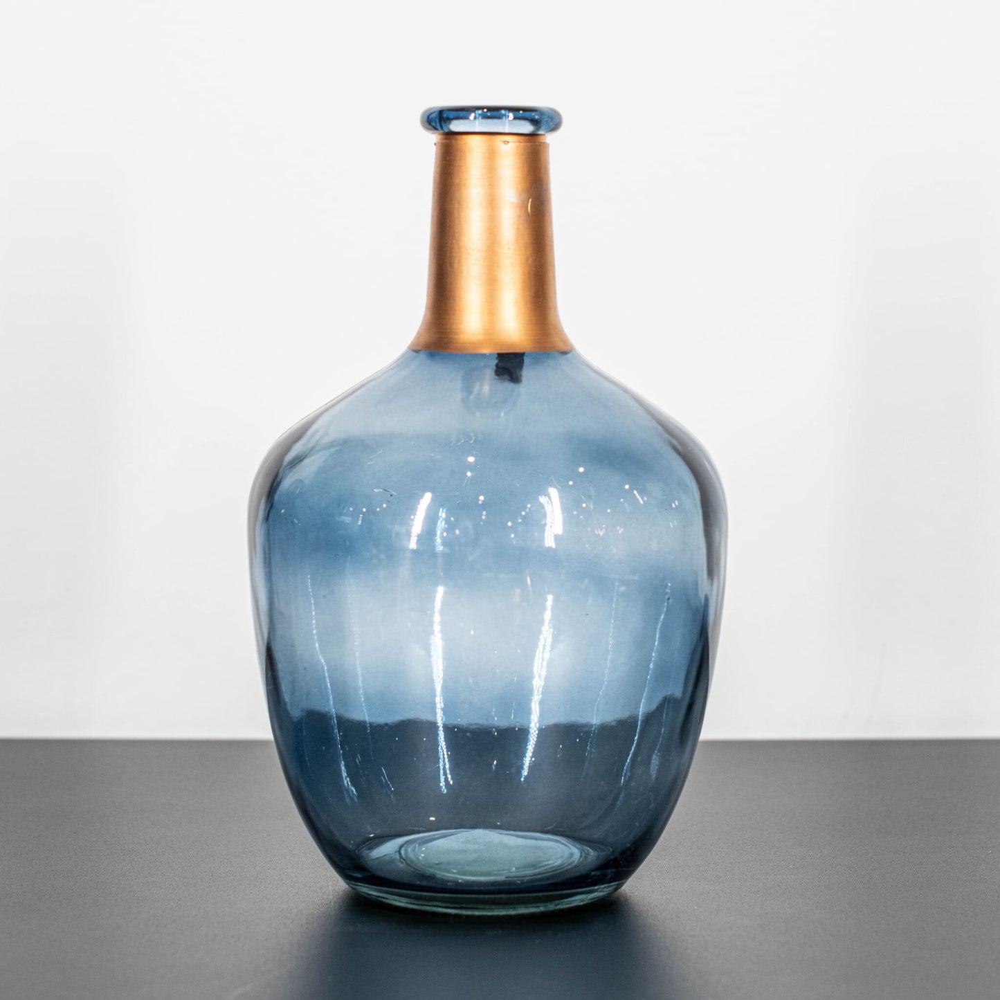 Vase Glas blau gold groß